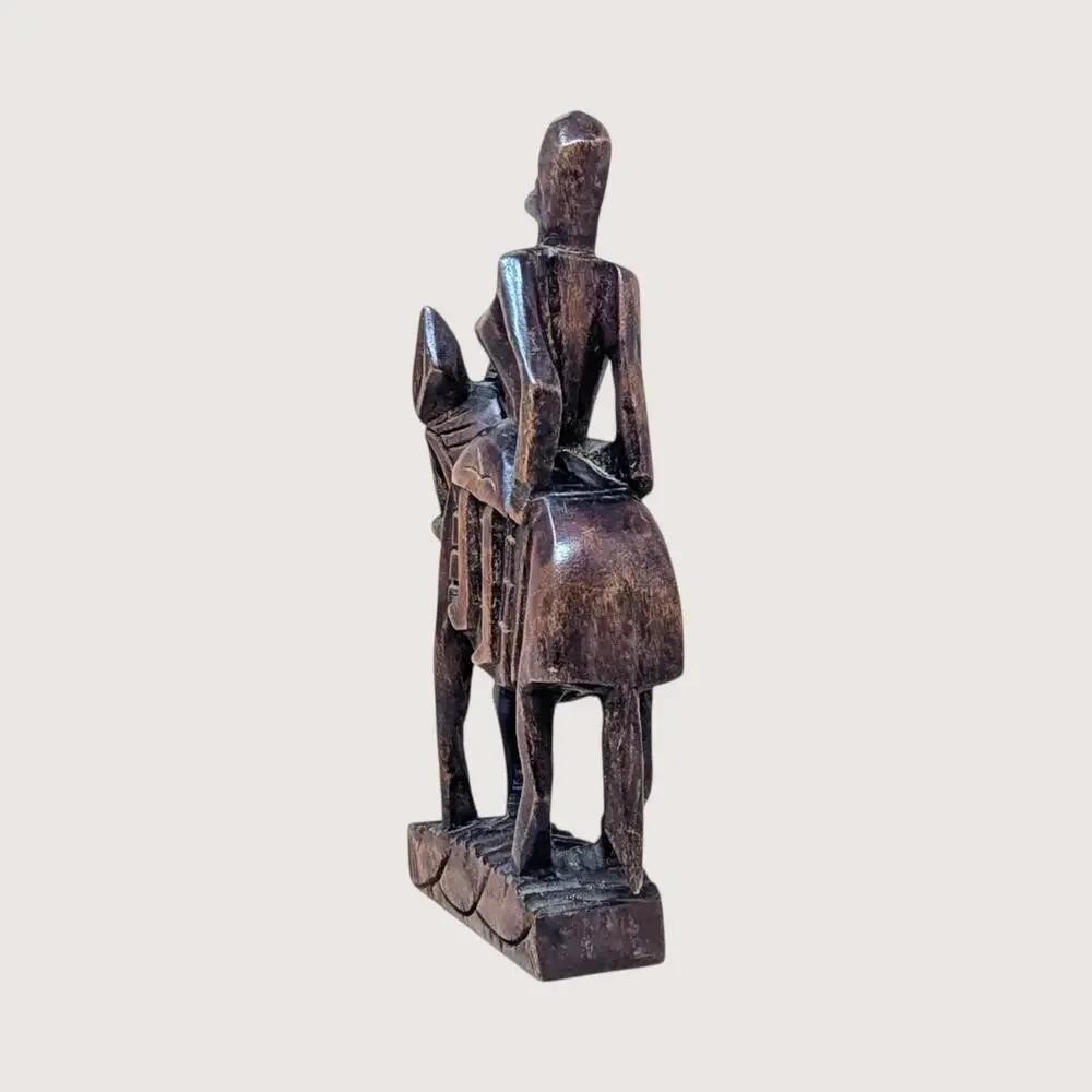 Vintage African Hand Carved Wood Woman on Horse Figurine